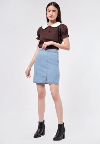 Fitted Denim Skirt with Slit