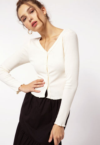 Ribbed Crop Top with Buttons
