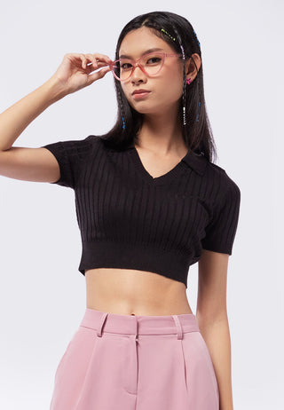 Cropped Knit Polo Top