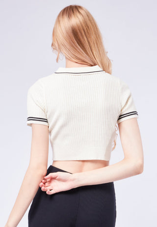 Crop Polo Top with Stripe Details