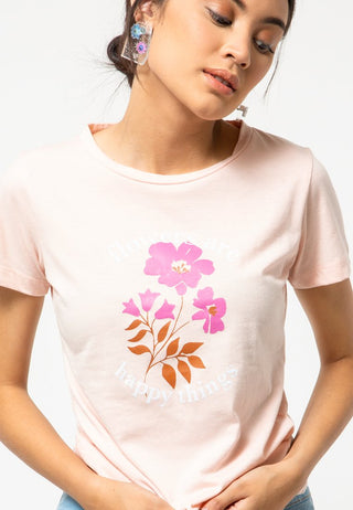 Flowers Are Happy Things Crew Neck T-Shirt