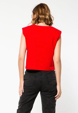 Cropped T-shirt with Shoulder Pad
