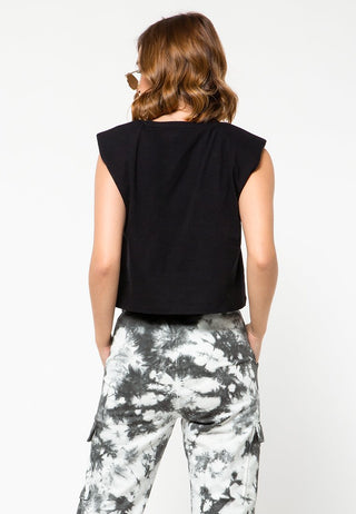 Cropped T-shirt with Shoulder Pad