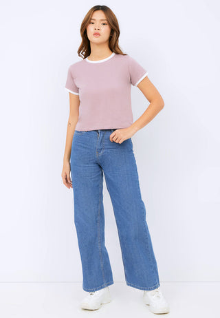 Crop T-shirt with Contrast Rib